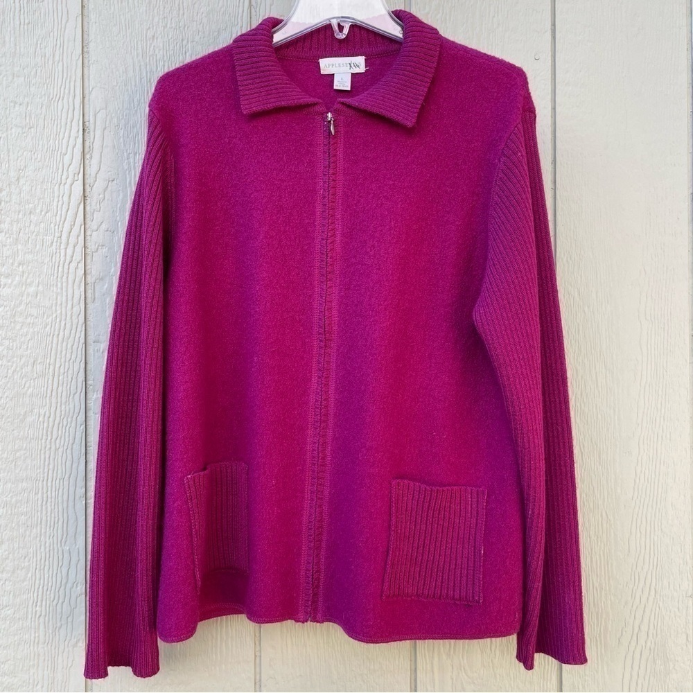 Appleseed's  Jacket Women's L 100% Wool‎ Full zip pockets Rose red Grannycore
